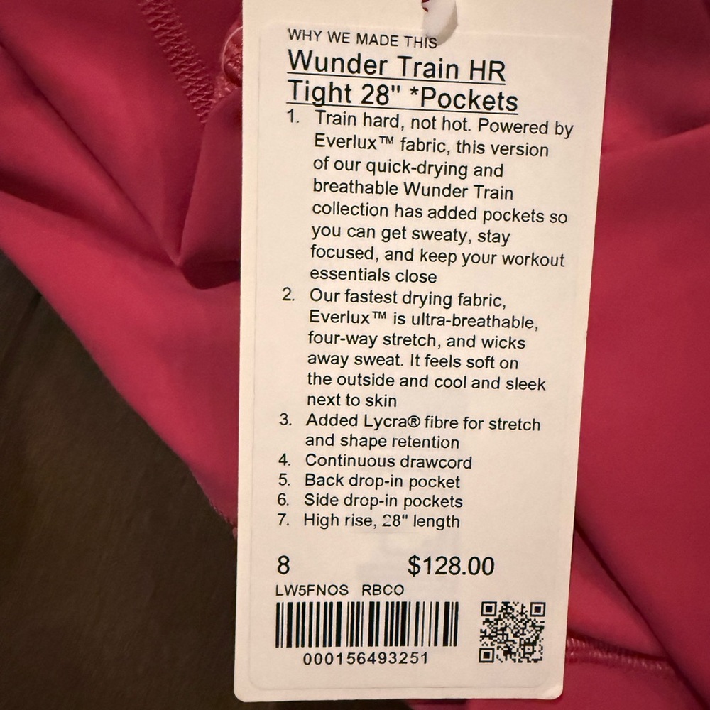 Lululemon Wunder Train HR Tight 28" in Pink